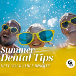 Family of 3 Wearing Sunglasses On a Pool Float Summer Dental Tips Keep Your Smile Bright